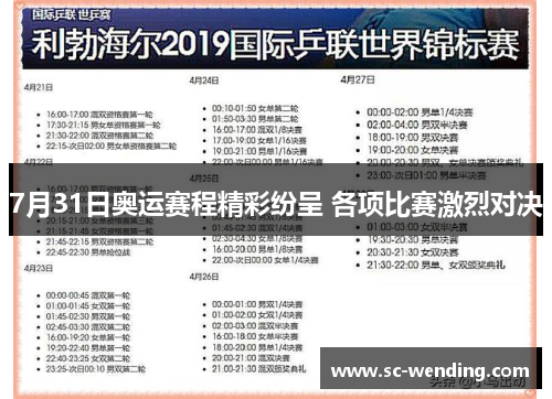 7月31日奥运赛程精彩纷呈 各项比赛激烈对决